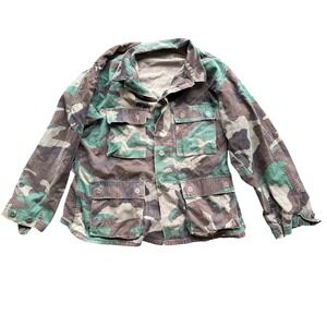 Vintage US Military Woodland Camo BDU Jacket Medium Short Ripstop Coat A1499